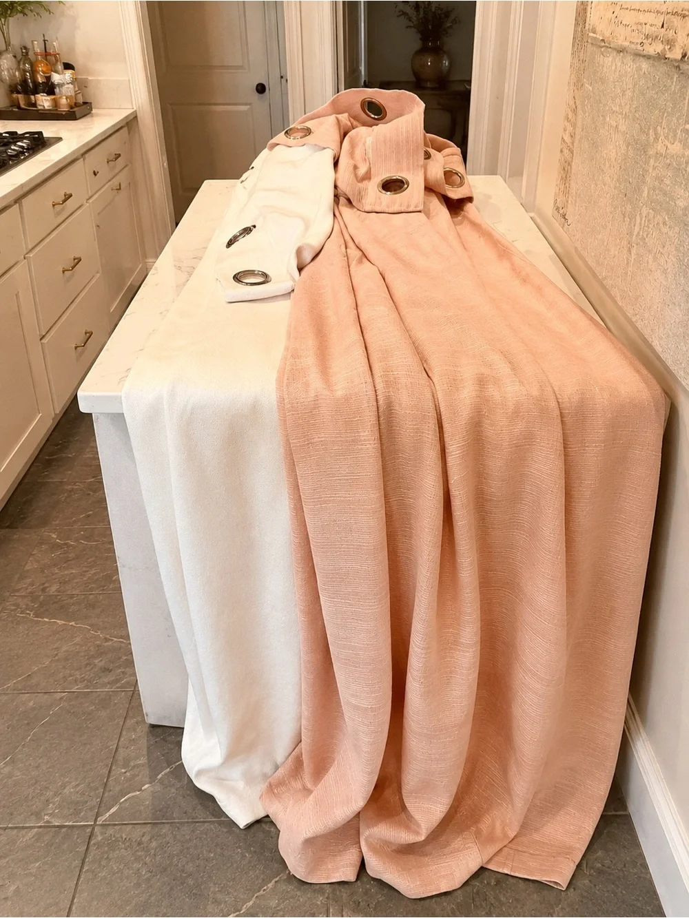 Coquette Blush Linen & White Grommet Curtain Set 62” + Victoria’s Secret Throw